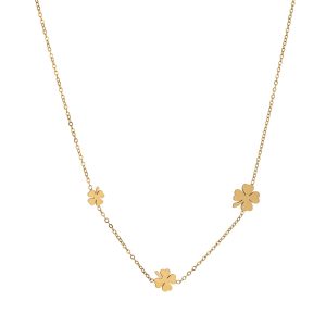 שרשרת עדינה מוזהבת עם 3 תליוני תלתן מעוצבים