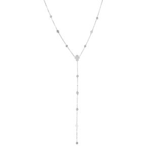 שרשרת נופלת כסופה עם תליוני חמסה ואבני קריסטל