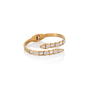 צמיד קשיח בגוון זהב נחש עם פנינים וזרקונים