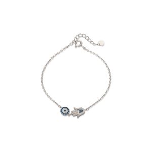 צמיד כסף 925 עם תליון חמסה ועין משובצים קריסטלים כחולים ולבנים